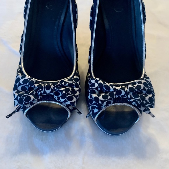 Navy Coach Wedges with Bows - Picture 7 of 11